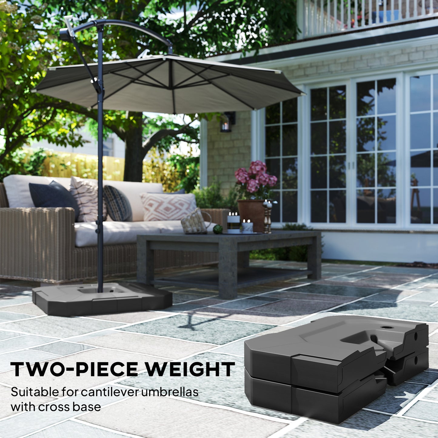 Cantilever Umbrella Base Weights Set - 231 lb Fillable with Sand or Water, Black