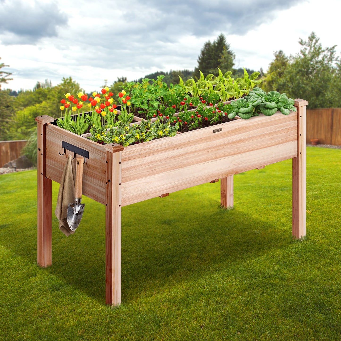Wooden Raised Garden Bed Planter Box 47.2x22.8x30 Inches for Flowers Veggies Herbs - Natural