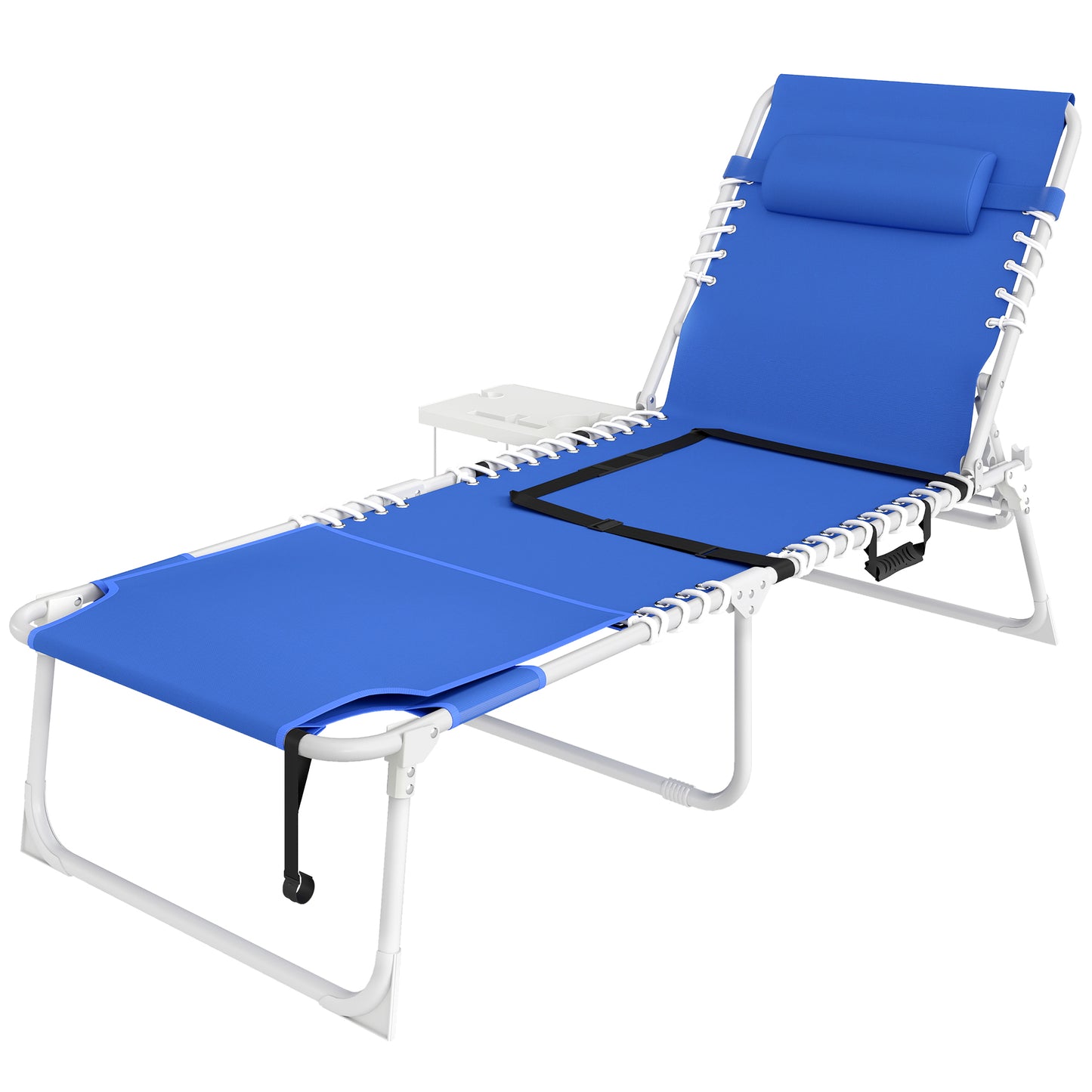 Folding Outdoor Lounge Chair with Side Table - Navy Blue