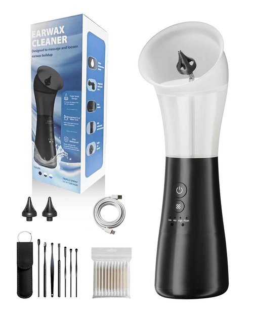 Electric Ear Wax Removal Kit with Integrated Waste Tank, Safe Water Ear Cleaner with Temperature Sensor, 4 Pressure Modes for Varying Earwax Levels – Effective Smart Ear Cleaning for Family Use
