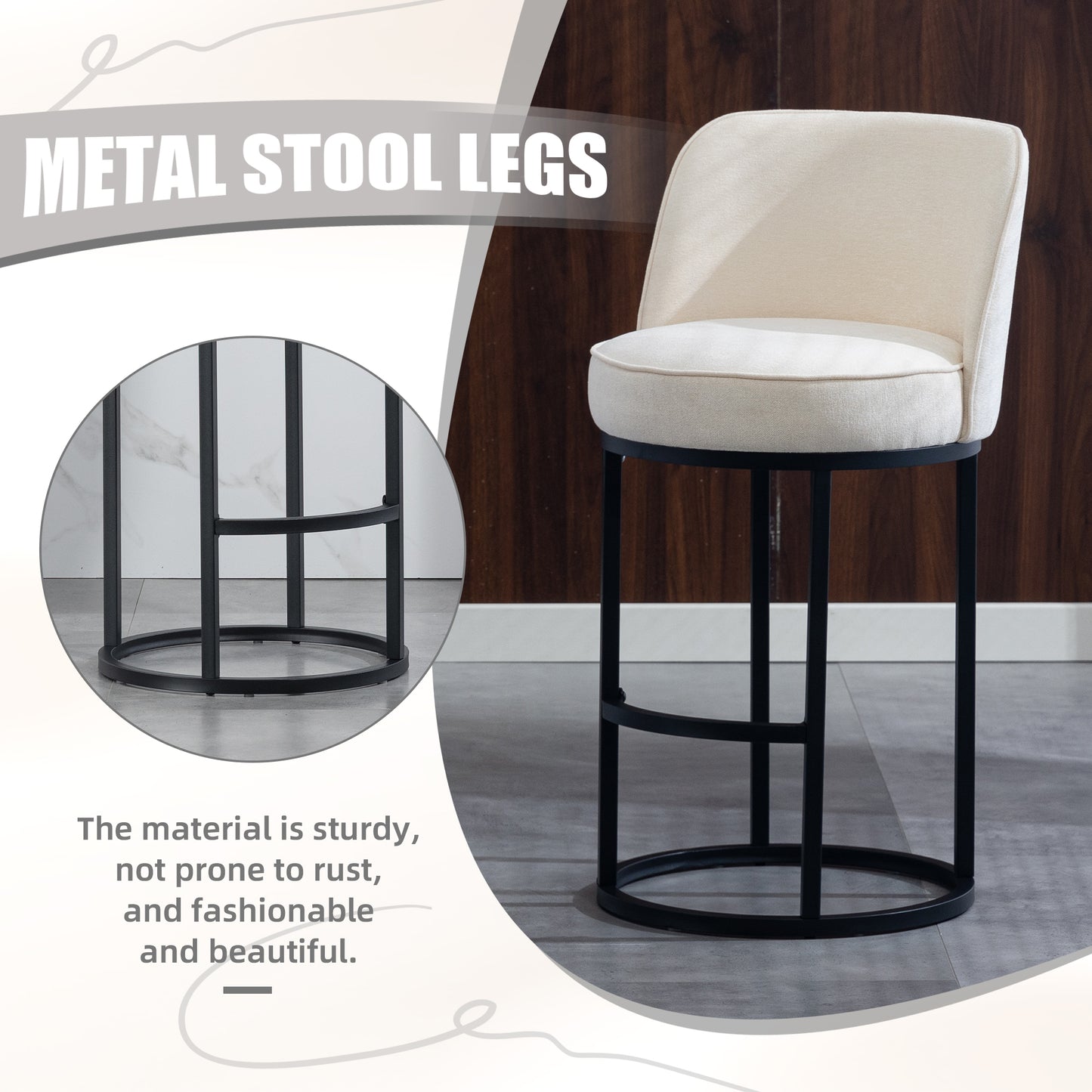 Counter Height Bar Stools Set of 2 - Modern Beige Upholstered
