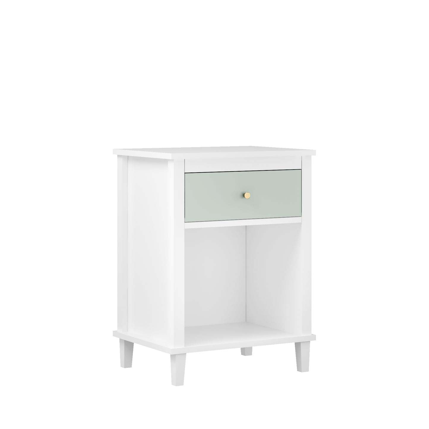 Wooden Nightstand with Drawer and Shelf - White & Green