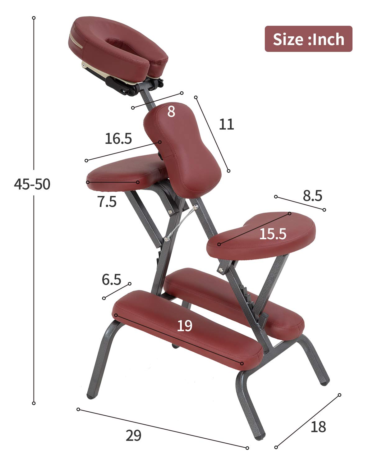 PayLessHere Massage Chair Portable Tattoo Chair Folding Height Adjustable 2 Inch Thick Sponge Light Weight Therapy Chairs Carring Bag Face Cradle Travel Spa Chairs,Burgundy