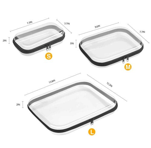 AAJiiKee 【6-Pack】 Clear Hard Shell Zipper Case Set | Durable Travel Pouches for Toiletries, Makeup Storage Organizer, Toy Storage Box | Transparent Cosmetic Bags with Zipper for Organization (Black)