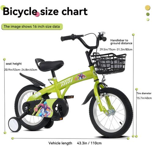 16 Inch Sporty Kids Bicycle with Training Wheels - Green