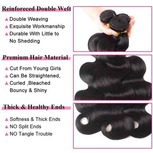 Selina 3 Bundles Human Hair 24 24 24 Inch Brazilian Body Wave Bundles 300g Remy Hair Natural Black Color (24 24 24Inch, Body Wave)