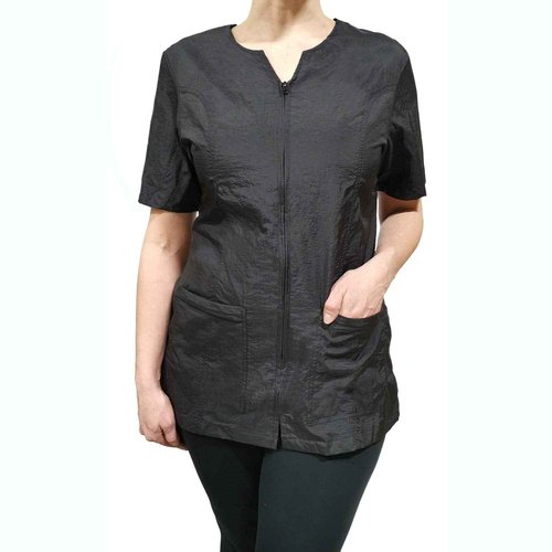 CHARLENE Haley Short Sleeves Jacket | High Fashion Hair Stylist Nylon Uniform | Water-Repellant Breathable Nylon | Machine Wash | Zipper Closure (BLACK, M)