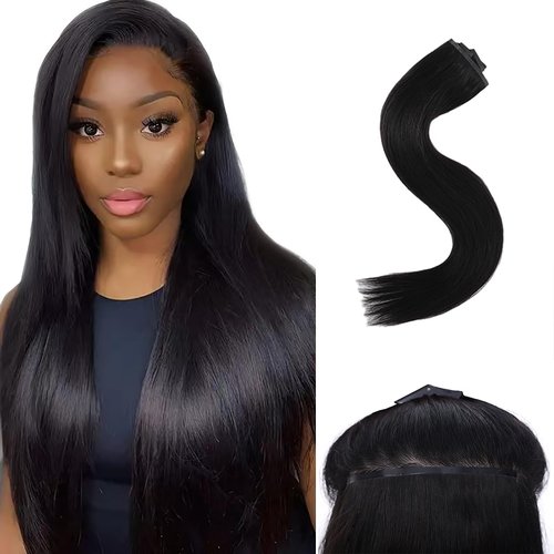 Essent Seamless Sleek Straight Clip in Hair Extensions Seamless Real Human Hair, 16 Inch 1Pack 130g 7Pcs Human Hair Extensions for Women Natural Black