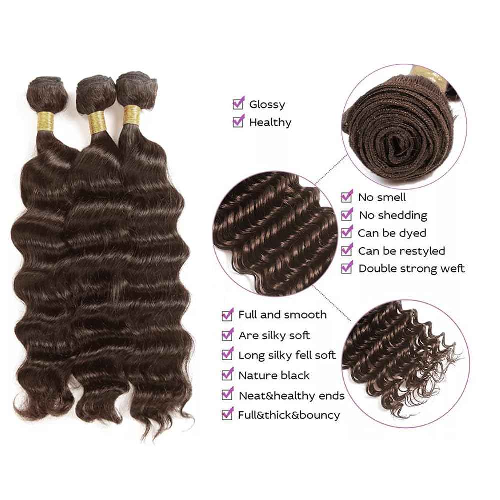 28 30 32 inch Dark Brown Bundles Chocolate Brown Human Hair Bundles #4 Deep Wave Bundle Human Hair Extensions