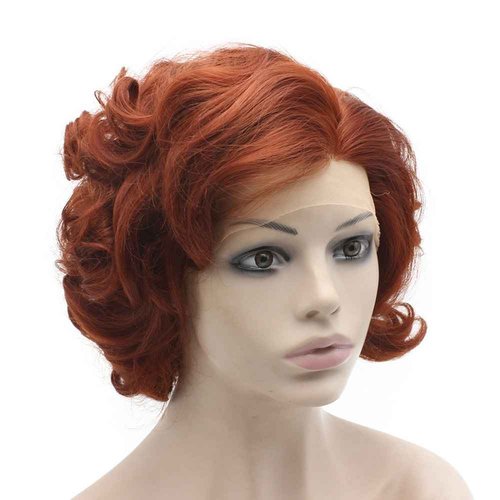 MX angel Swiss Lace Front Short Curly Burgundy Red Cosplay Party Wig Synthetic