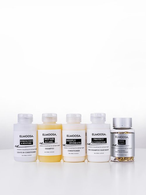 ELMOOSA FULL SET HAIR CARE ROUTINE For All Hair Types 100ML 3.3fl.oz Pre Wash/Pre Shampoo Hair Mask+Shampoo+Conditioner+Leave In Detangler+Hair Care Oil Capsules For Women & Men