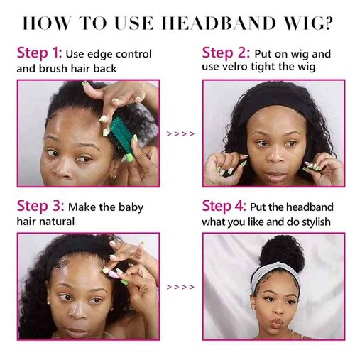 XSY Headband Wig Human Hair Deep Wave Human Hair Wigs 24 Inch Virgin Brazilian None Lace Front Wig Glueless Machine Made Wigs for Black Women Natural Colour