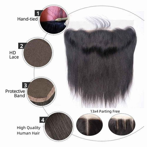QTIKER HD Skinlike 13x4 Human Hair Lace Frontal Only Pre-plucked Straight Invisible Swiss Lace Front Skin Melt Frontals with Baby Hair Thin Natural Black Hair(13 * 4 NC Straight)