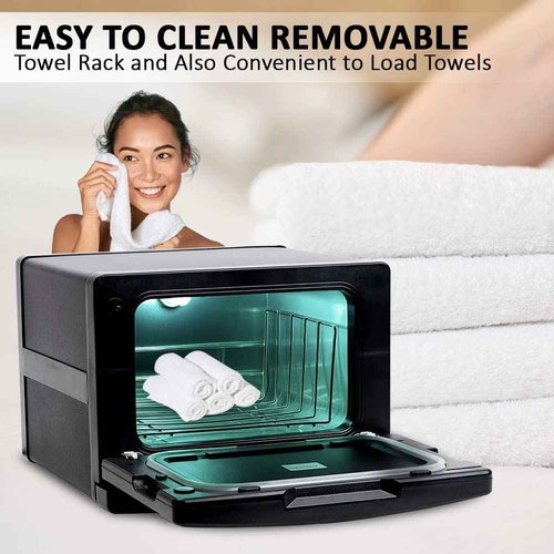 WYZworks – 7.5L Hot Towel Warmer & UV Sterilizer Cabinet with 158°F-176°F Degree Aluminum Electric Interior, Towel Cabinet Heater Equipment for Facial Spa, Salon, and Barber – Black