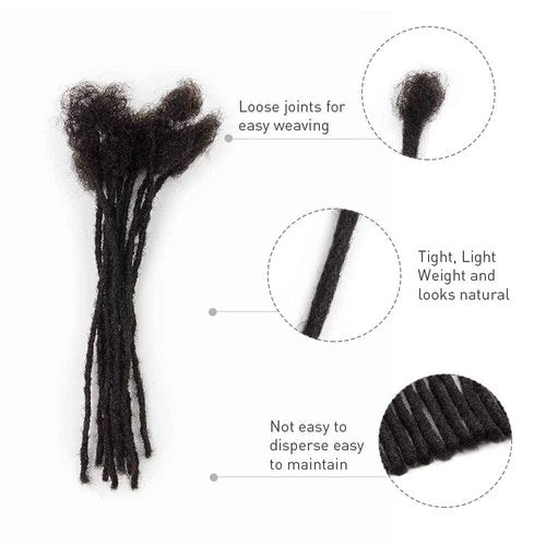 FAMILOCS Loc Extensions Human Hair 0.2cm Width 8Inch-16Inch 20 Strands Dreadlock Extensions for Man/Women Handmade Permanent Soft Locs with Needle and Clips (14Inch, 20 Strands)