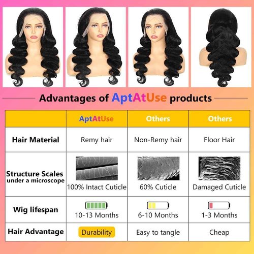 Aptatuse 28inch 13x4 Lace Front Wigs Human Hair 180 Density Body Wave Lace Front Wigs Human Hair Pre Plucked 12A Glueless Wigs for Women HD Lace Frontal Wigs Natural Color