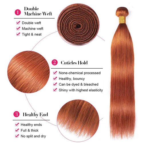 Yuksoocosh Color 350 Burnt Orange Straight Bundles Human Hair Ginger Straight Bundles Double Weft Brazilian Remy Hair Extensions Soft and Silky for Black Woman (26 26 26 inch,3 Bundles)