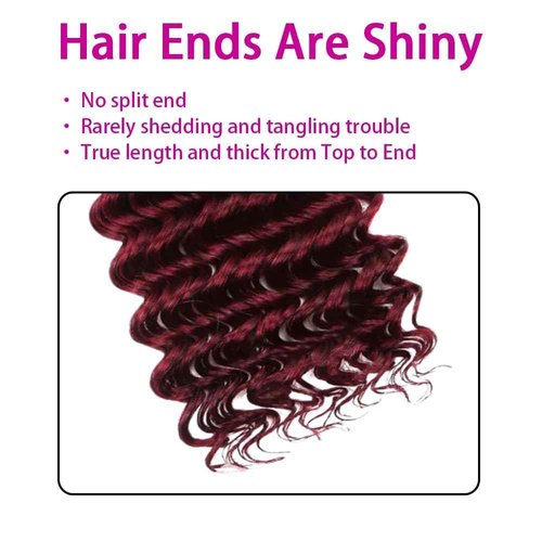 Hailookmey Human Braiding Hair for Boho Braids 150g Deep Wave Human Hair for Braiding 3 Bundles/Pack No Weft Curly Human Hair Extensions for Braids (99J Burgundy Color,24 Inch)