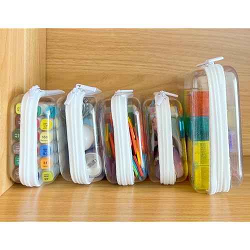 Clear Hard Shell Zipper Case, Upgraded Thicker Transparent Plastic Bins for Organizing, See Through Zipper Pouches Makeup Case, Lidded Storage Bins Organizer for Storage Cosmetics (S+S)