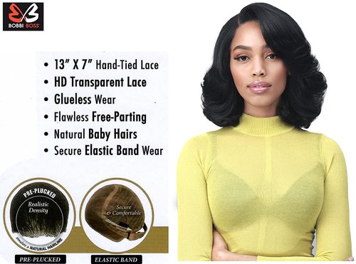 Bobbi Boss 13X7 HD Lace Bob Curly Synthetic Wig - MLF602 NATALIA, Wavy Short Wigs with Baby Hairs, Glueless Lace Free Part Wig with High Heat Resistant Wigs (TT1B/RO.PK)
