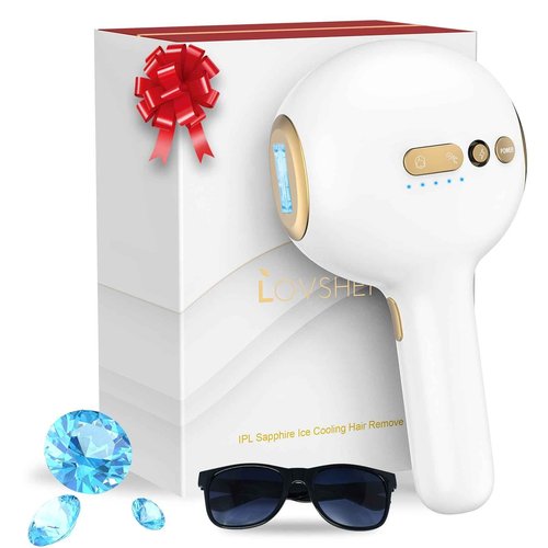 Lovsheme Sapphire Ice Cooling Hair Remove Device, Ice-cooling Device Hair Removal for Nearly Painless, Auto Flashing for Fast Full Body Hair Removal, White