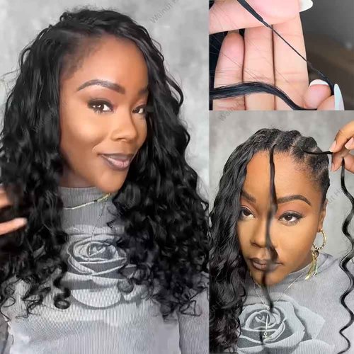 Deep Wave Crochet Human Hair Extensions Brazilian Virgin Feather Human Hair Bundles Pre Separated Braiding Hair Pre Looped for Boho Braids For Black Women Walnut Hair Natural Color 22inch 60g