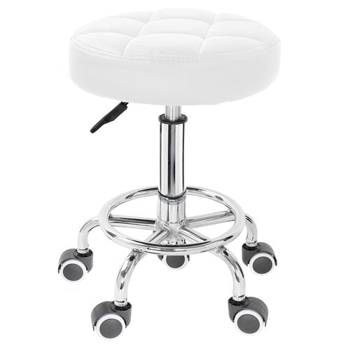 IBVIVIC PU Leahter Rolling Stool Height Adjustable Round Swivel Stools for Spa Salon Massage Work Chair with Foot Rest White