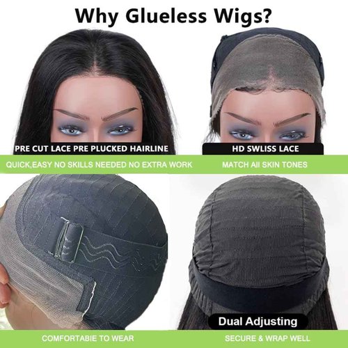 JIELIFA 28 Inch Glueless Wigs Human Hair Pre Plucked Pre Cut 180% Density Wear and Go Glueless Wig 13x4 HD Body Wave Lace Front Wigs Human Hair for Women Frontal Wig with Baby Hair