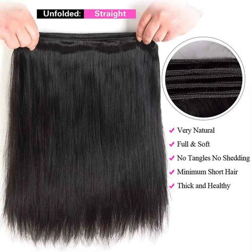 Luduna Straight Human Hair Bundles 100% Unprocessed Brazilian Virgin Human Hair 16A Straight 3 Bundles for Black Women Double Weft Natural Black