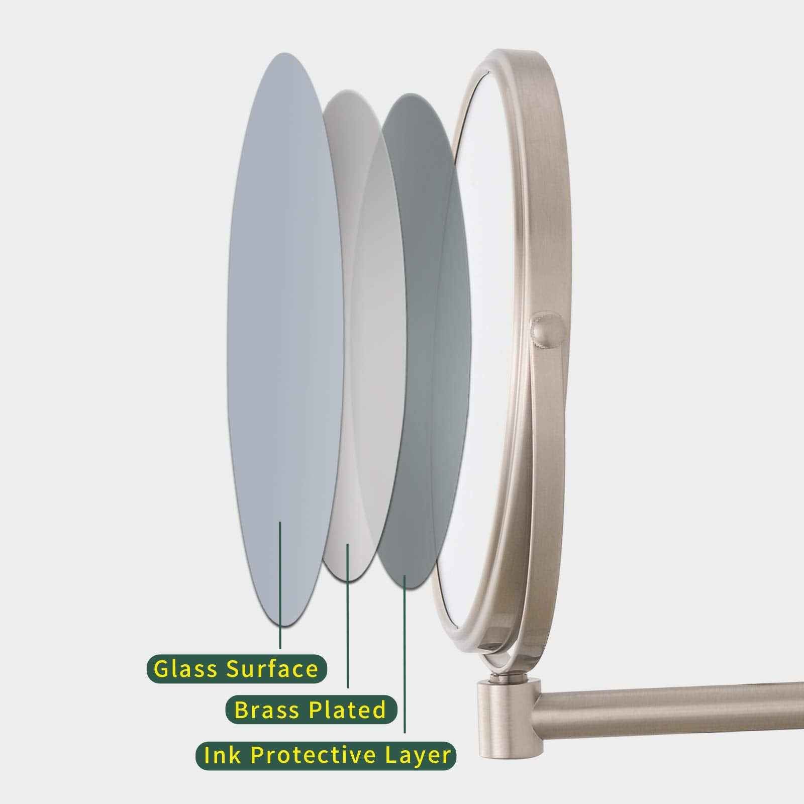 Nicesail 8 Inch Double-Side Shower Shaving Mirror with 5X Magnification Brush Nickel Mirror Magnified 5X Mirror for Wall Bathroom Mirror