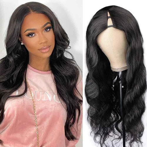 V Part Wigs Human Hair 22 inch Upgrade U Part Human Hair Wigs Body Wave for Black Women Beginner Friendly No Sew In and No Leave Out Glueless Brazilian Virgin Hair Wig Natural Black Color 180% Density