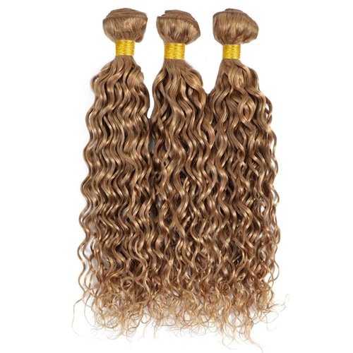 Color #27 Honey Blonde Water Wave Human Hair Bundles 22 24 26 Inch Brazilian Remy Hair Extensions - Wet and Wavy