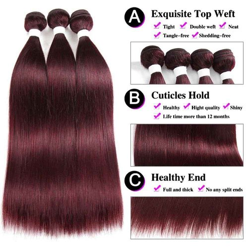 REMY HAIR Red Human Hair Bundles 99j Straight 12 14 16 Inch Burgundy Unprocessed Brazilian Virgin Hair 3 Bundles Auburn Double Weft Extension
