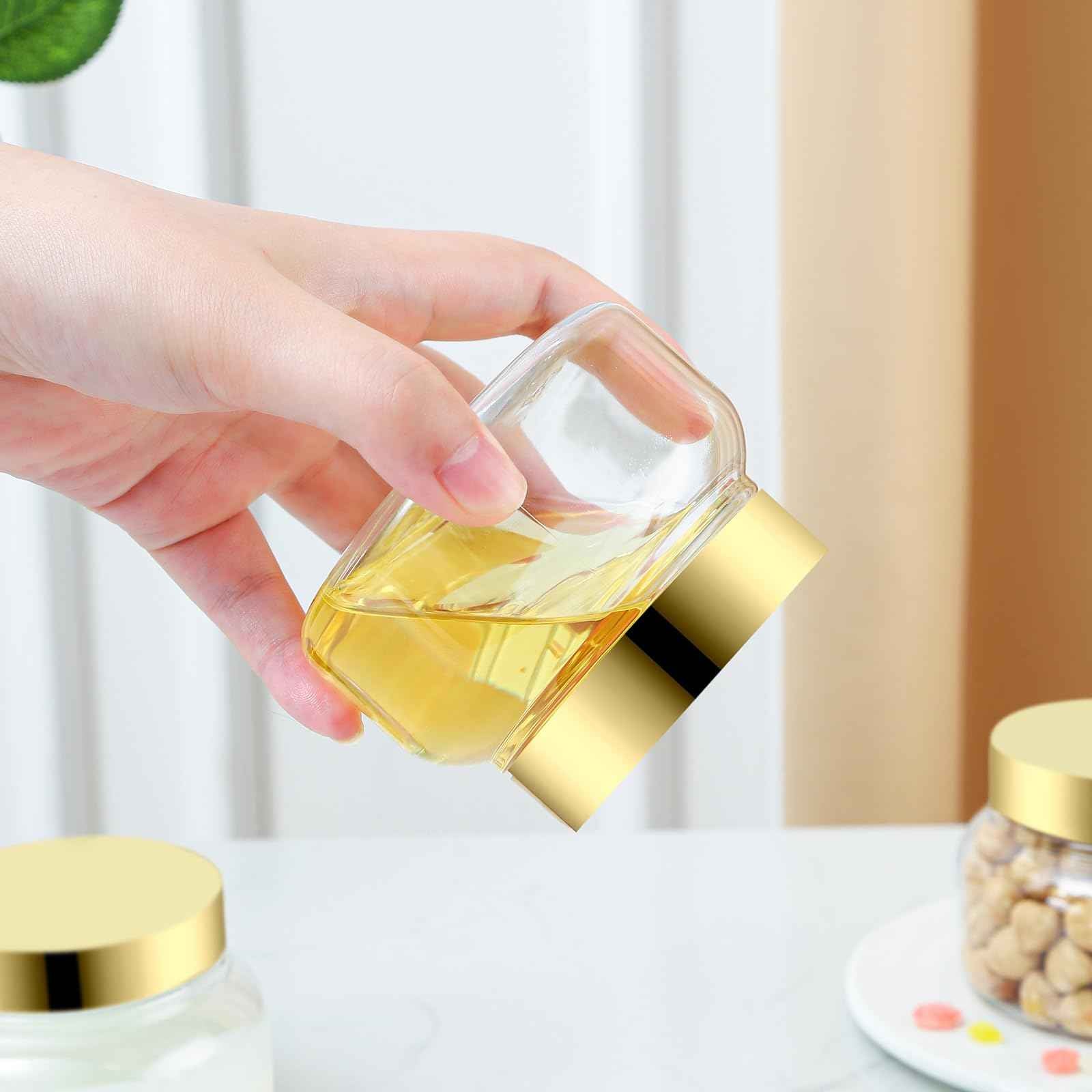 48 Pack 8 Oz Plastic Containers With Lids and Waterproof Label BPA Free - Refillable Transparent Cosmetic Containers for Body Butter,Sugar Scrubs,Cream,Lotions,Candy,Bath Salt (48, Gold)