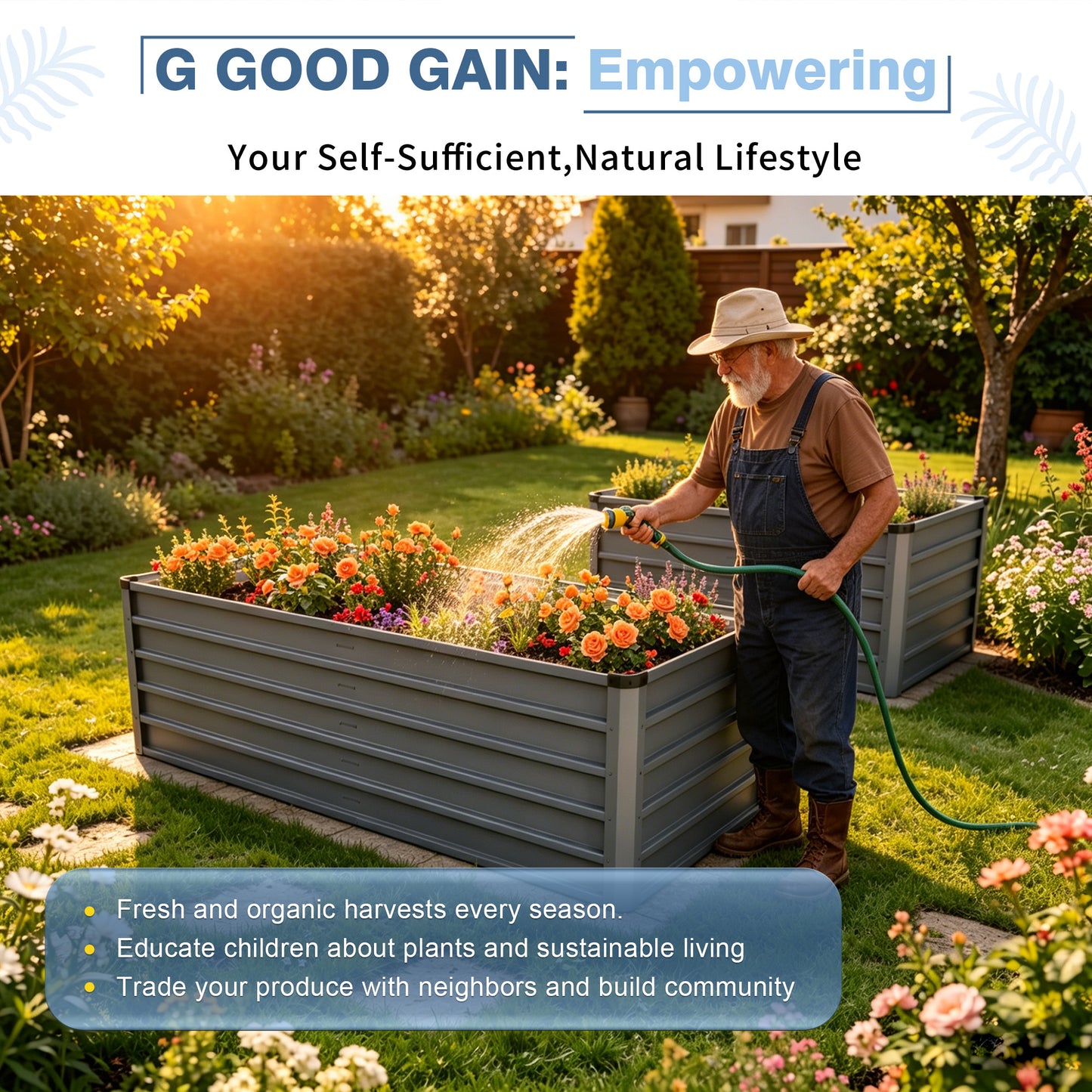 6x3x2ft 2pcs Large Raised Garden Bed Kit, Grey Rectangular Galvanized