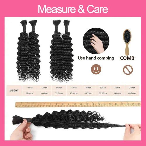 Human Braiding Hair Deep Wave Bulk Human hair for Braiding Natural Black Color No Weft Human Hair Bundles Micro Virgin Human Hair Extension for Boho Braids (100g(2bundles), 24 Inch)
