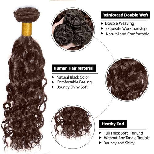 Dark Brown Bundles Human Hair Color #4 Water Wave Bundle 24 26 28 Inch Peruvian Virgin Remy Hair Mixed Length 3 Bundles Double Weft Hair Weave