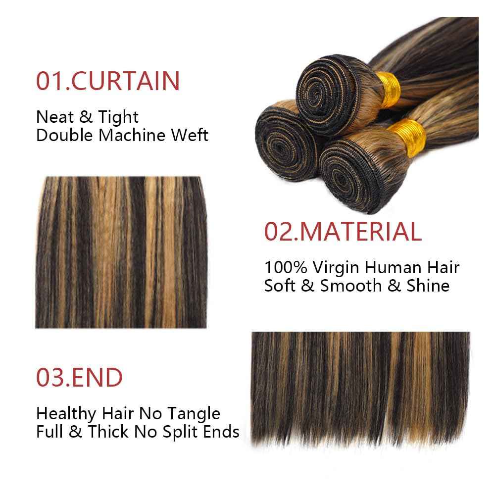 Highlight P1B27 Straight Bundles Ombre Honey Blonde Human Hair Bundles Grade 8A Brazilian Remy Hair Weaves Extensions For Women 26 28 30 Inch