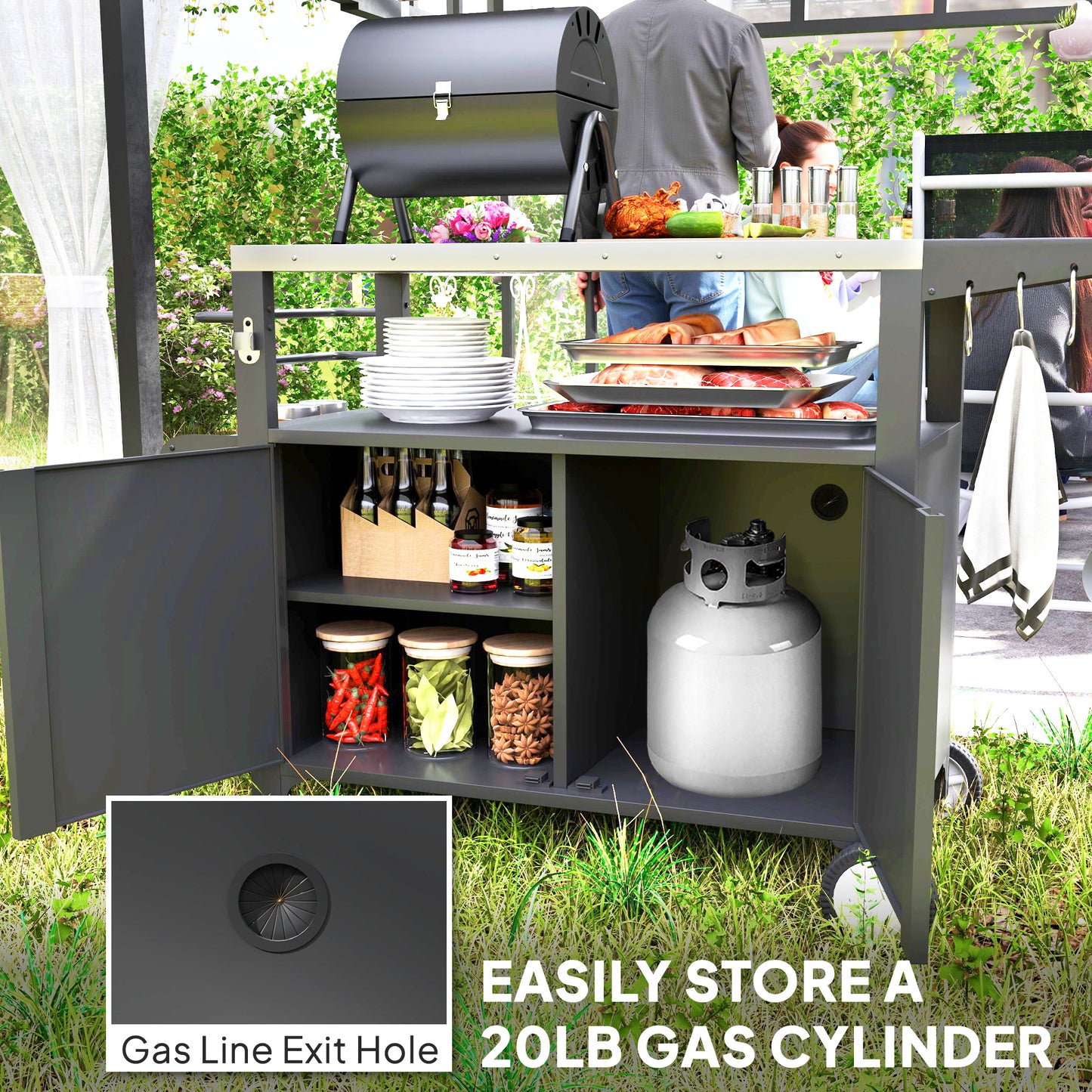 Outdoor Grill Cart with Stainless Steel Top & Foldable Side Table
