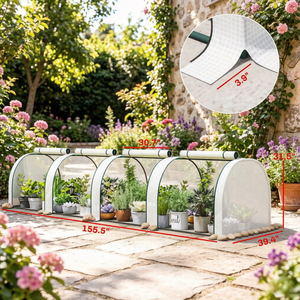 Portable Greenhouse with Zippered Doors - White Plant Shelter