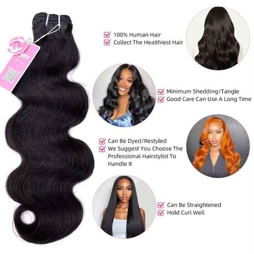 MSGEM 15A Body Wave Bundles Human Hair Brazilian Body Wave Human Hair Weave 1 bundle 28 Inch 100% Unprocessed Virgin Human Hair Extensions for Black Women Natural Color