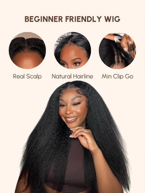 YIROO Hair V Part Wig Human Hair Kinky Straight Wig No Leave Out Upgraded U Part Wigs for Women 12A Yaki Straight Glueless Wear And Go V Shape Clip in Wigs Beginner Friendly 150% Density 18 Inch