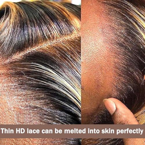 Honey Blonde 13x6 Deep Wave Lace Front Wigs Human Hair 22 inch 4/27 Highlight Ombre Deep Wave HD Transparent Lace Front Wigs Pre Plucked 200% Density Wet And Wavy Curly Lace Frontal Wig for Women