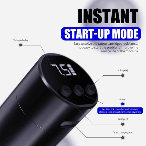 Mast Tour Fly Tattoo Gun Pen Wireless Machine Rotary Mcore-A Motor Thin Grip Rca Jack Digital Battery Power Supply (Pink)