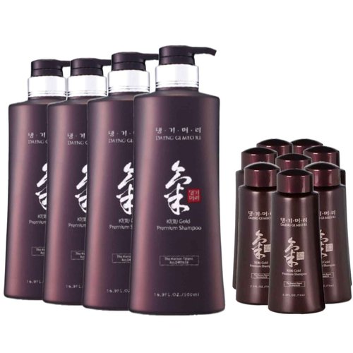 Daeng Gi Meo Ri- Ki Gold Premium Shampoo(4 pcs), Promoting Hair Growth, Effectively Moisture to Dry and Rough Hair, No Artificial Color 16.9 FL OZ/ 500ml + 2.3 FL OZ/70ml Samples(8pcs)