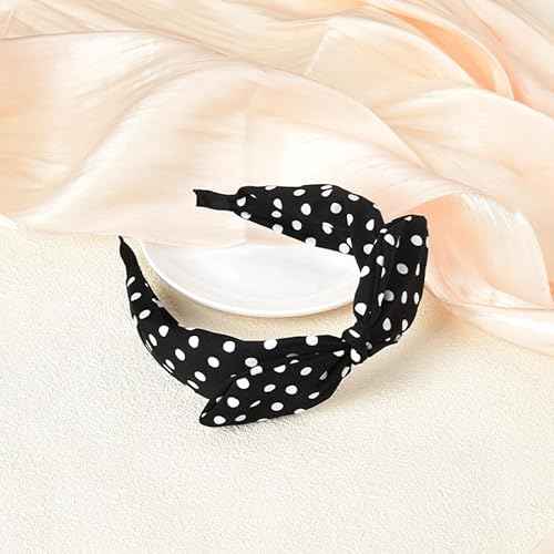 Kilener Polka Dot Hairband Knotted Bow Headband for Women with Rabbit Ears Black Non Slip Headband for Girls Hair Band