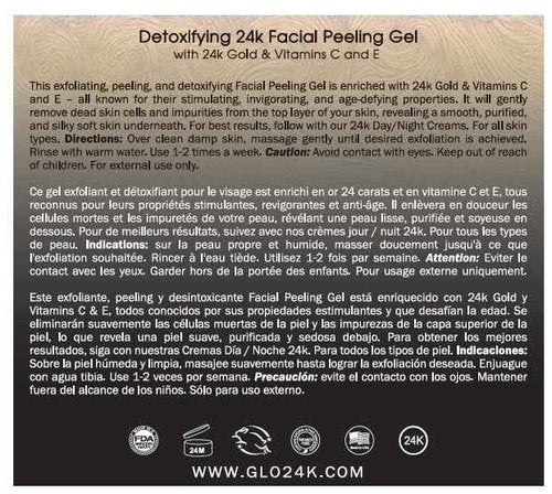GLO24K Facial Peeling Gel with 24k Gold and Vitamins C,E. For optimal Exfoliation and Microdermabrasion. Restore and Revive your Skin.