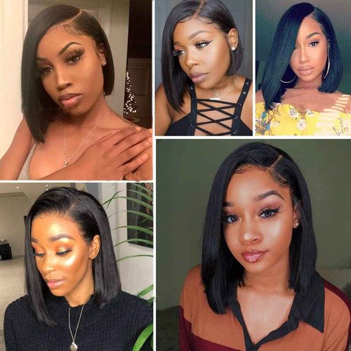 oulaer Hair Straight Short Bob Human Hair 13x4 HD Invisible Lace Front Wig For Black Women Side Part Brazilian Remy Hair Pre Plucked With Baby Hair Bleached Knots 150% Density 10Inch