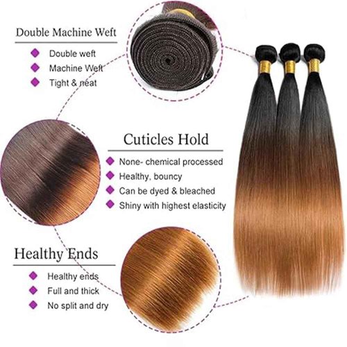 T1B430 Ombre Brown Bundles Human Hair 26 28 30 Inch Straight Human Hair Bundles Human Hair Brown Bundle T1B/4/30 12A Unprocessed Brazilian Virgin Hair Quick Weave for Black Women