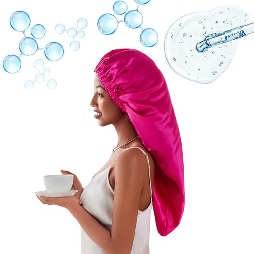 PROMEED 100% Mulberry Silk Bonnet for Long Hair, Hyaluronic Acid Infused Silk Sleep Cap for Long Braids and Locs, Hydrating Hair Care Accessory for Healthy Hair Maintenance (FUCHSIA)
